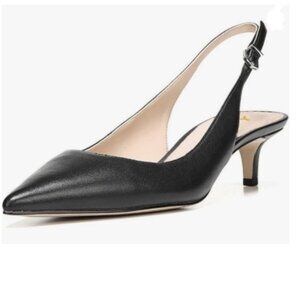 YDN Black Kitten Low Heels Office Pumps Pointed Toe Comfy Shoes with Slingback